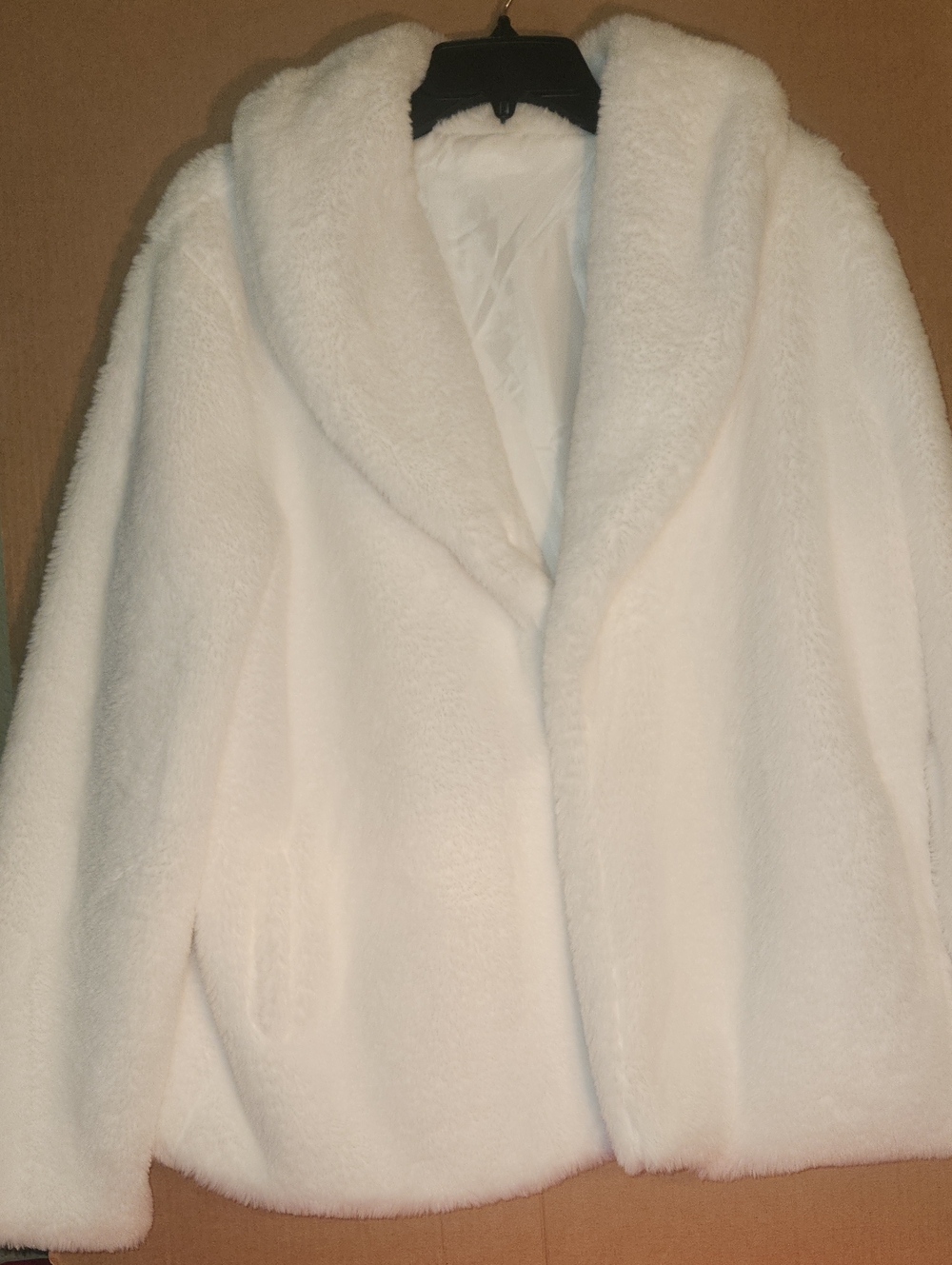 Women's White Faux Fur Teddy Jacket with Shawl Lapel